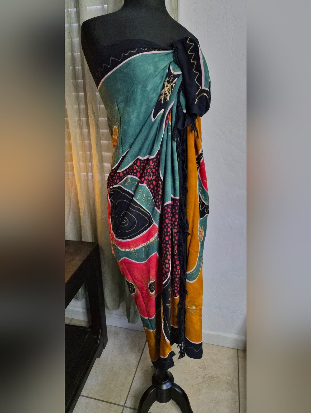 Vintage Koko Knot Abstract Fish Print Sarong Beach Cover Up Wrap One Size - Picture 3 of 10